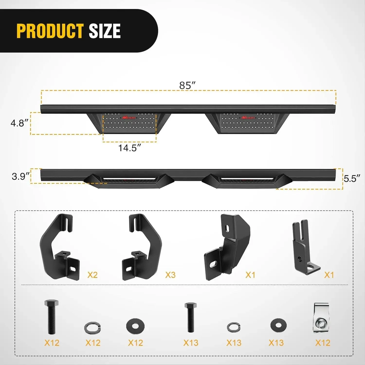 2007-2018 Chevy Silverado GMC Sierra 1500 2007-2019 Chevy Silverado GMC Sierra 2500HD 3500HD Crew Cab Running Boards 4 Inch Drop Side Steps Bolt-on Black Powder Coated