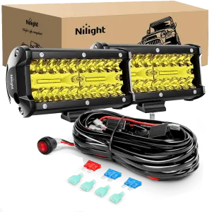6.5 Inch 120W Triple Row Amber Spot Flood LED Light Bars (Pair) | 16AWG Wire 3Pin Switch