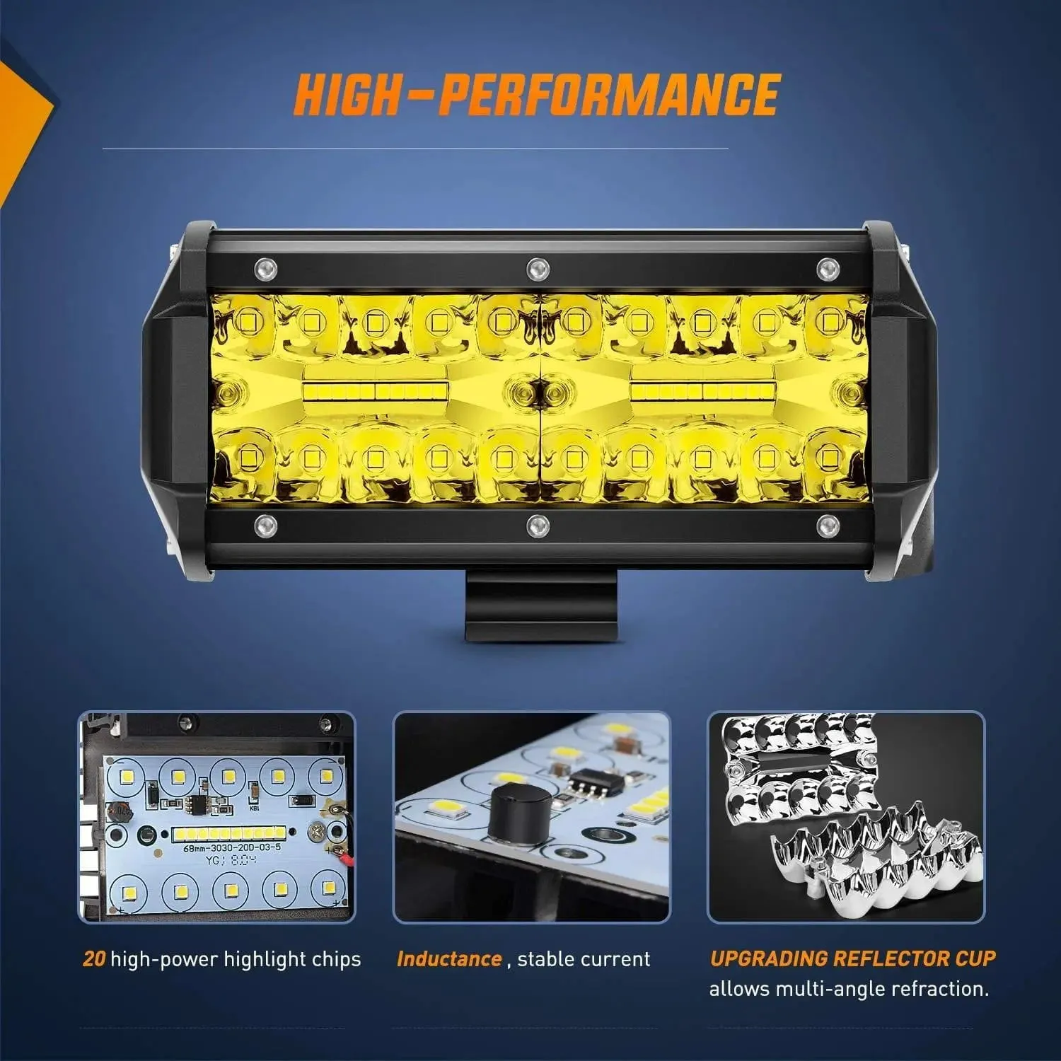 6.5 Inch 120W Triple Row Amber Spot Flood LED Light Bars (Pair) | 16AWG Wire 3Pin Switch