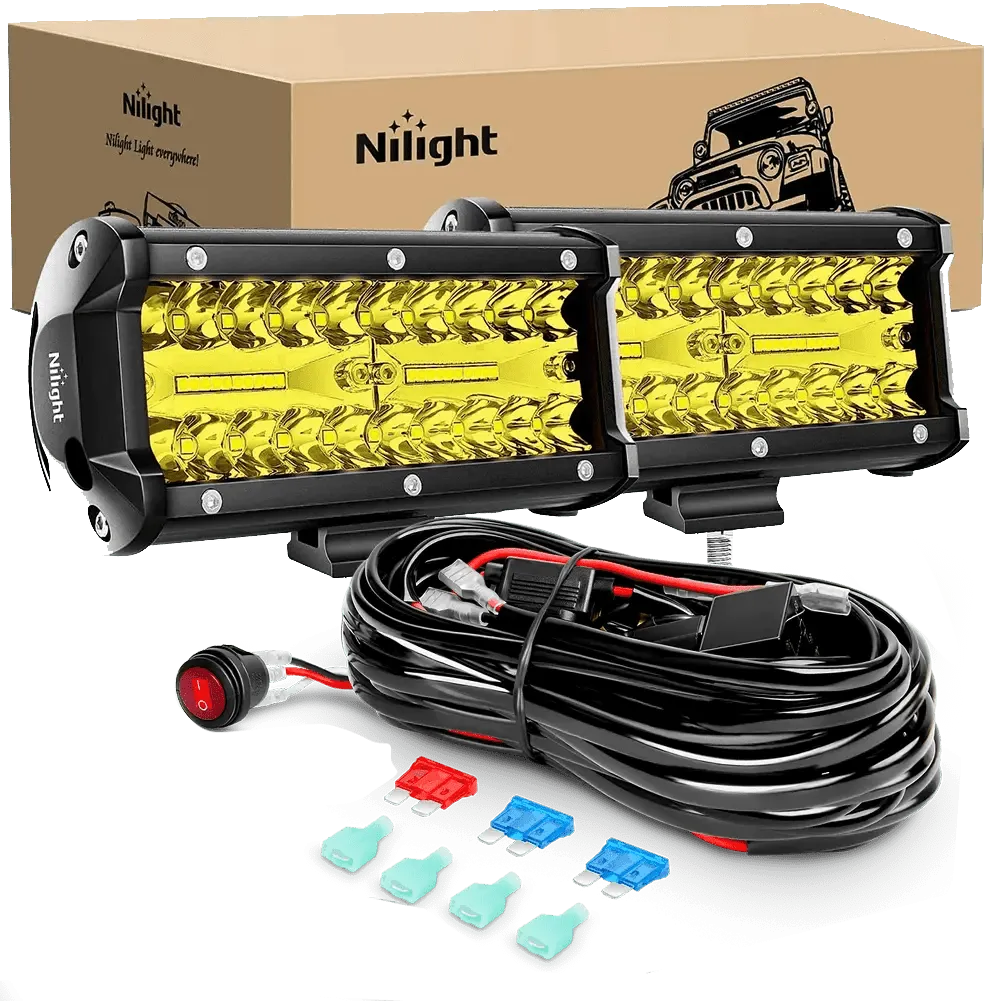 6.5 Inch 120W Triple Row Amber Spot Flood LED Light Bars (Pair) | 16AWG Wire 3Pin Switch