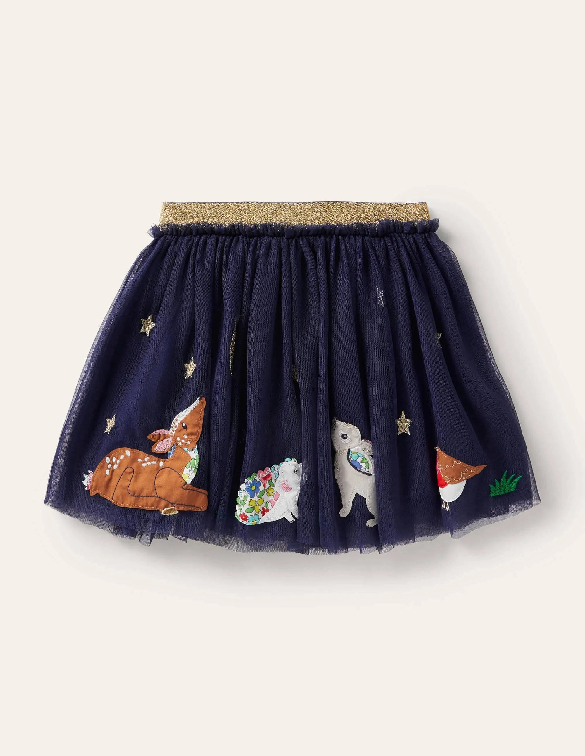 Appliqué Tulle Skirt-Starboard Blue Animals