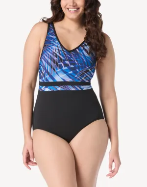 Boreal Palm V Neck Polyester One Piece Swimsuit