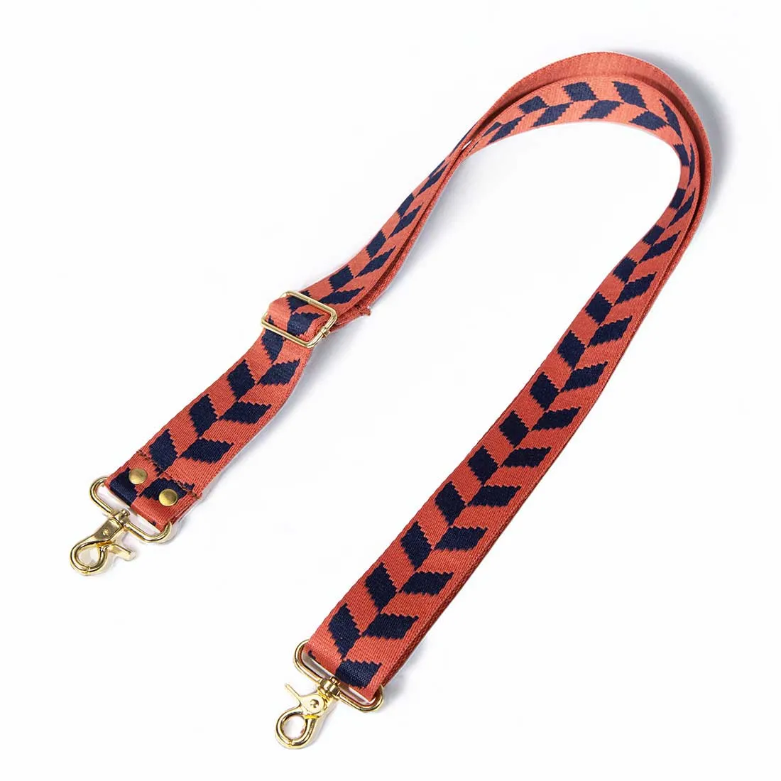 Cotton Chevron Webbing Cross Body/Shoulder Strap- Navy/Papaya