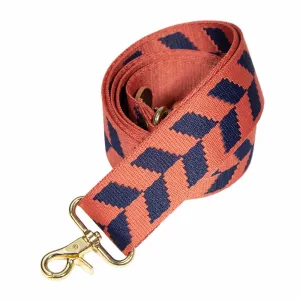 Cotton Chevron Webbing Cross Body/Shoulder Strap- Navy/Papaya