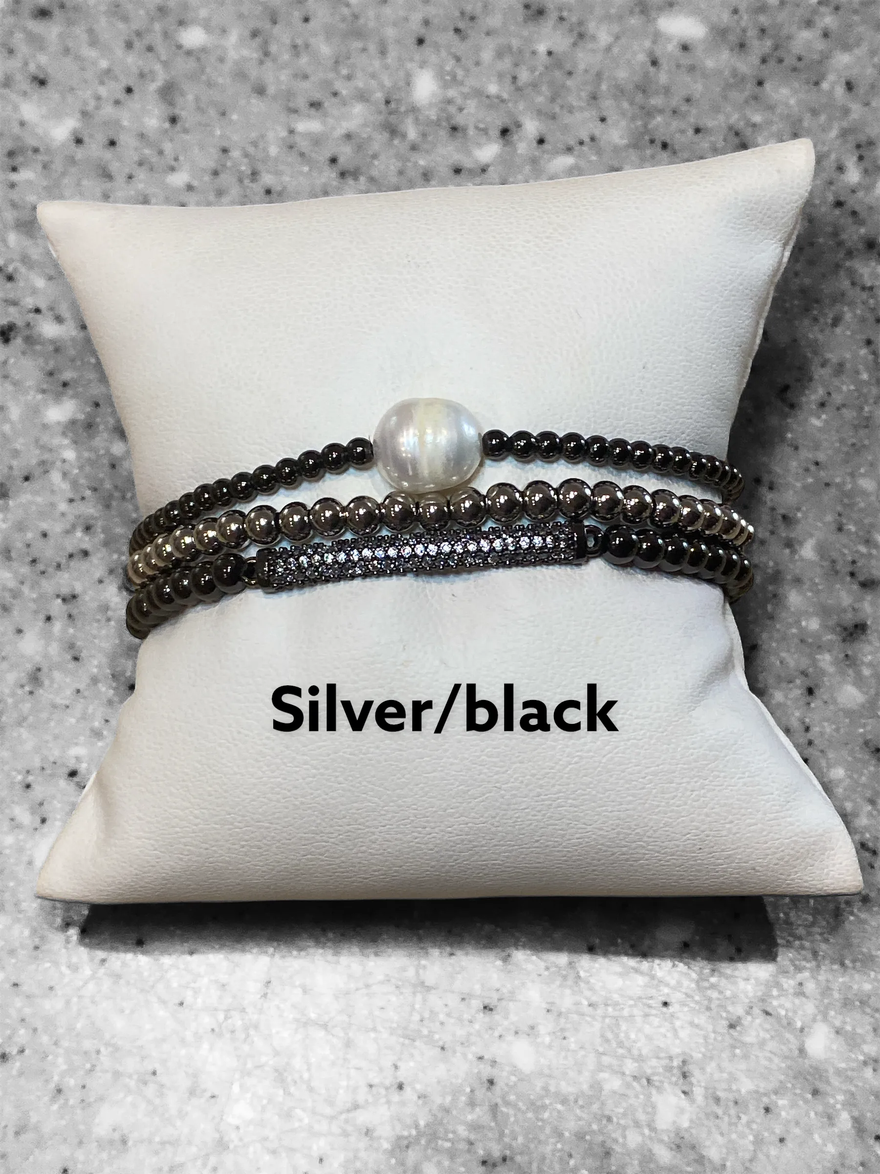 CZ Bar Multi Strands w/Baroque Pearl Bracelet