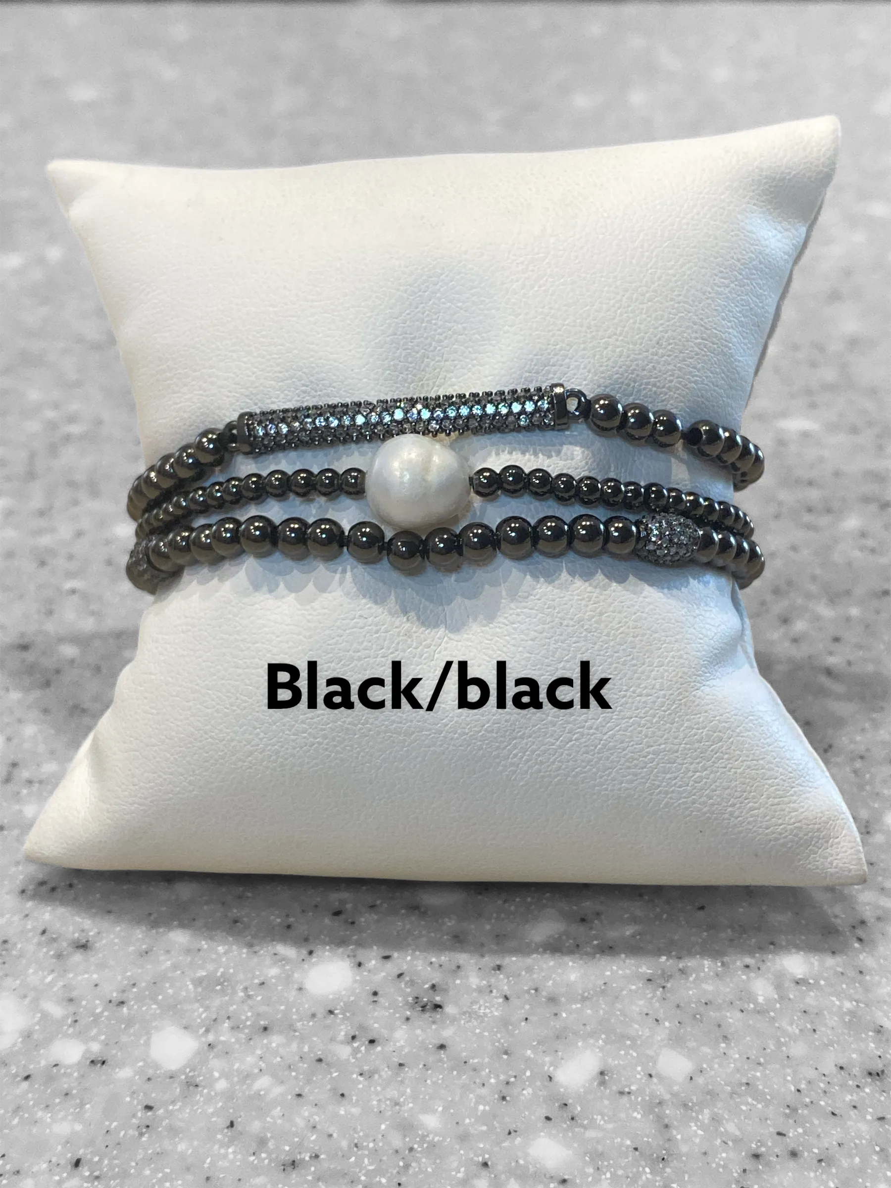 CZ Bar Multi Strands w/Baroque Pearl Bracelet