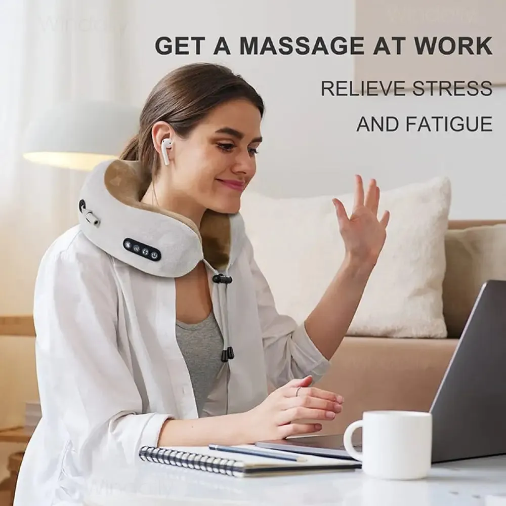 Electric u Shaped Neck Massager Pillow with Heat Vibration for Shoulder Cervical Pain Relief