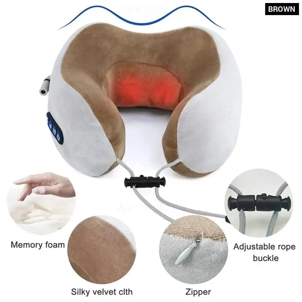 Electric u Shaped Neck Massager Pillow with Heat Vibration for Shoulder Cervical Pain Relief
