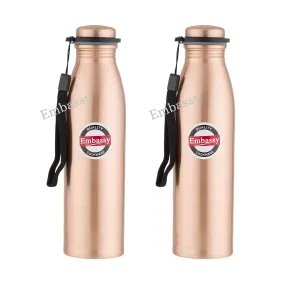 Embassy Premium Copper Water Bottle, Plain, 600 ml, Pack of 2 - Leak-Proof, Jointless and Pure Copper