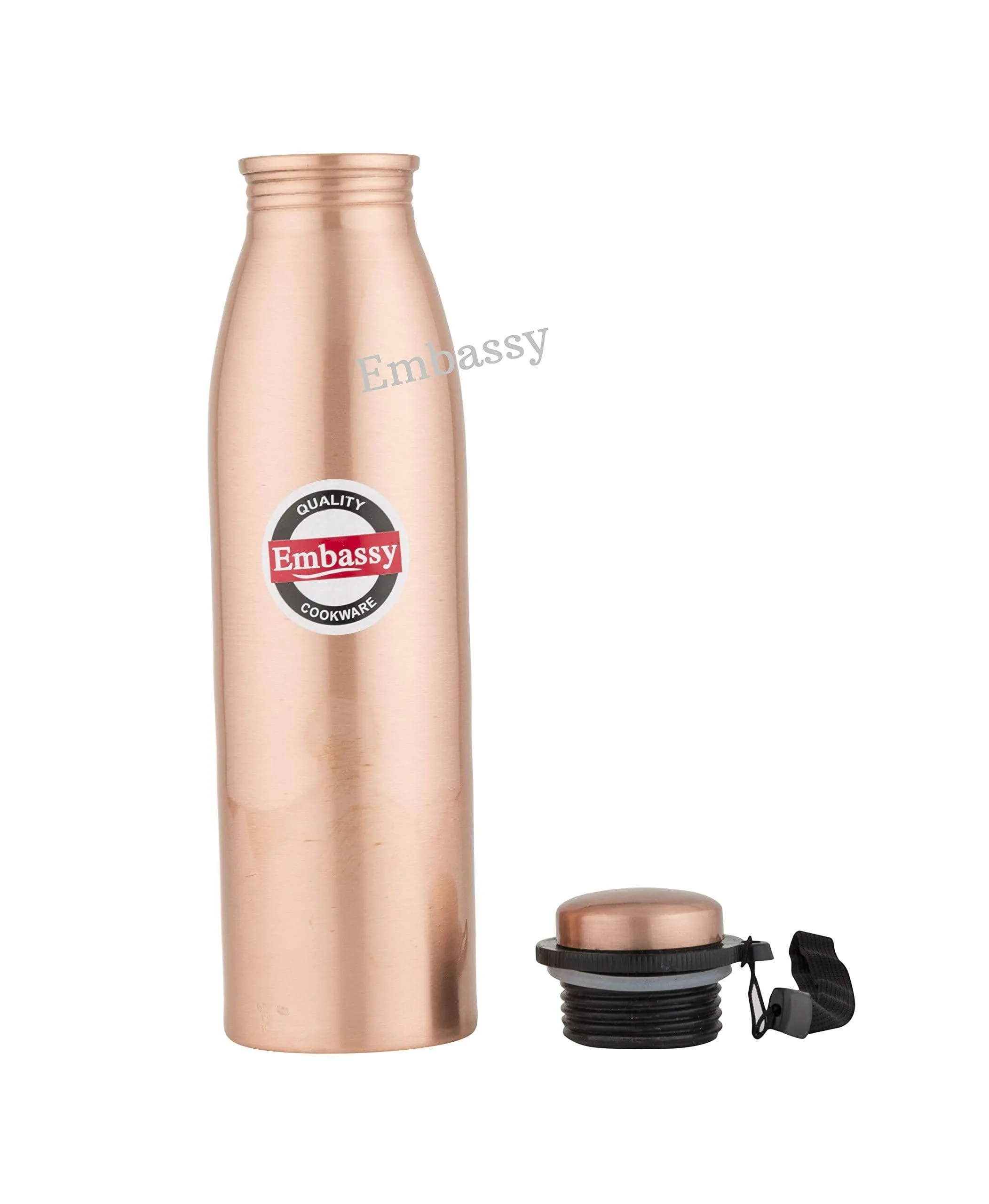 Embassy Premium Copper Water Bottle, Plain, 600 ml, Pack of 2 - Leak-Proof, Jointless and Pure Copper