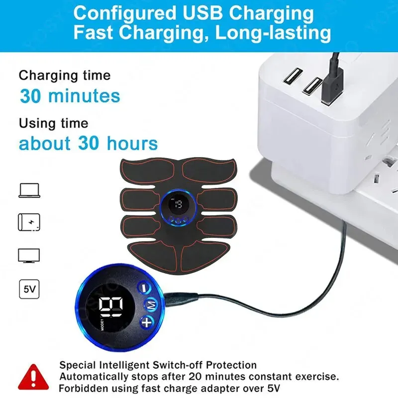 Ems Abdominal Muscle Stimulator Usb Charging Fitness Abs Arm Training Patches for Home Men