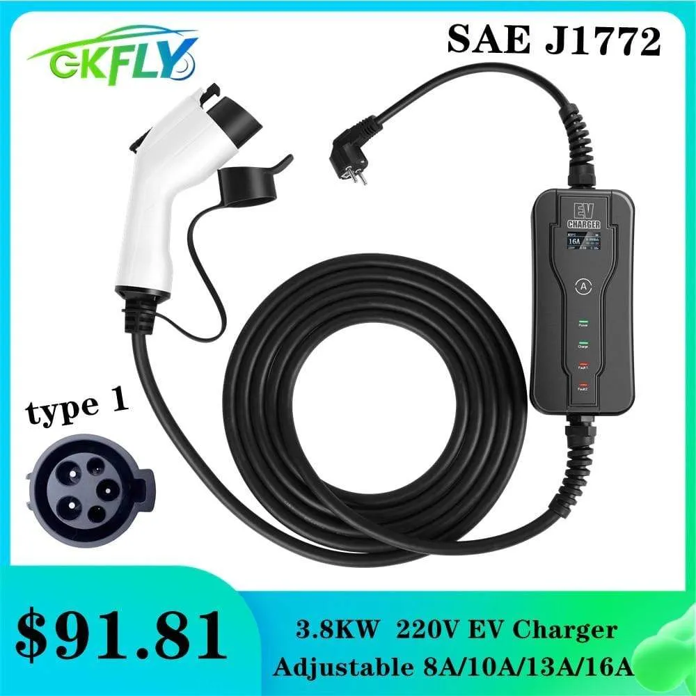 GKFLY 220V EV Charger SAE J1772 Level 1 Type 1 8A 10A 13A 16A Car Charging Stations type 1 Smart AC Electric Vehicel Charger