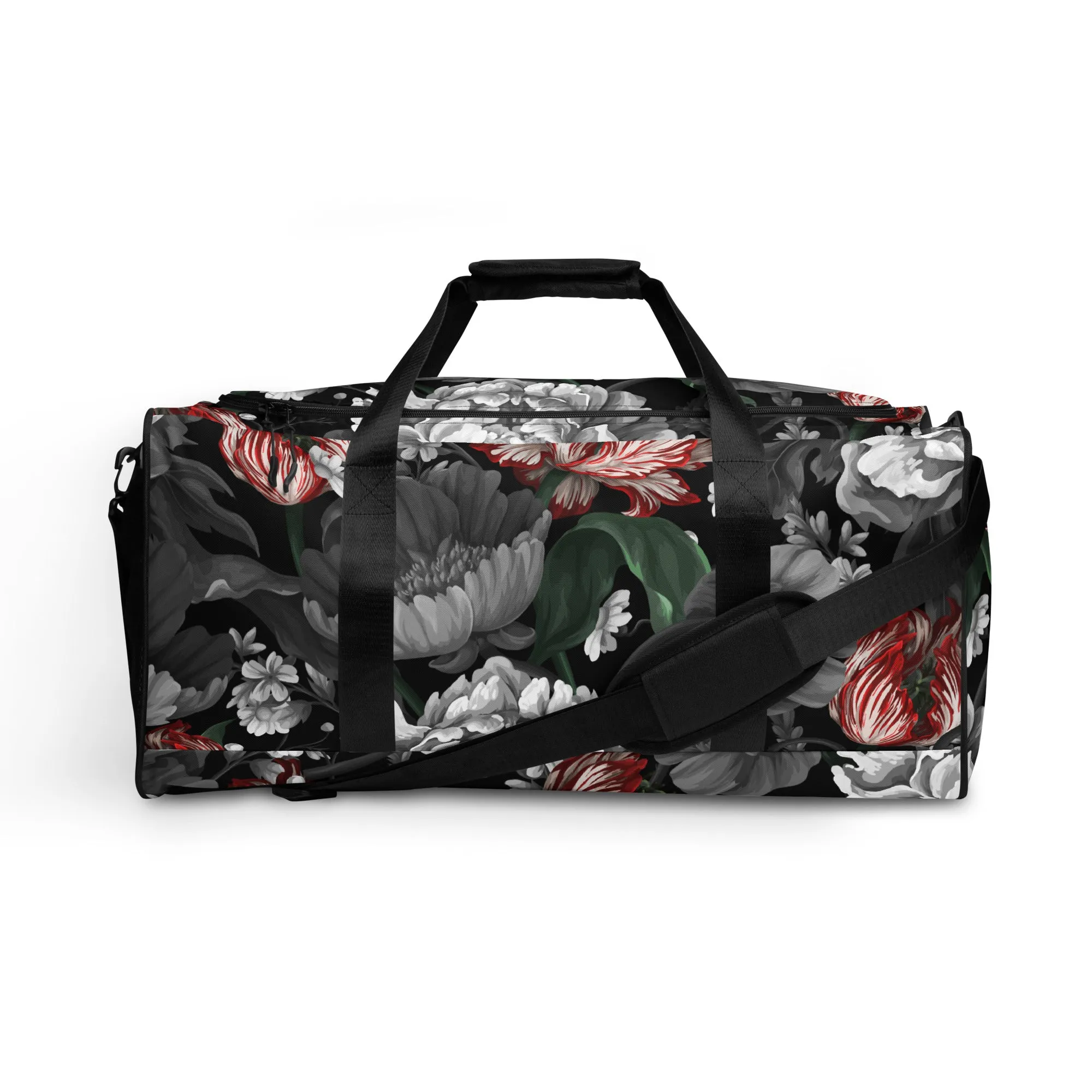 Gothic Black and Red Peony Duffle bag