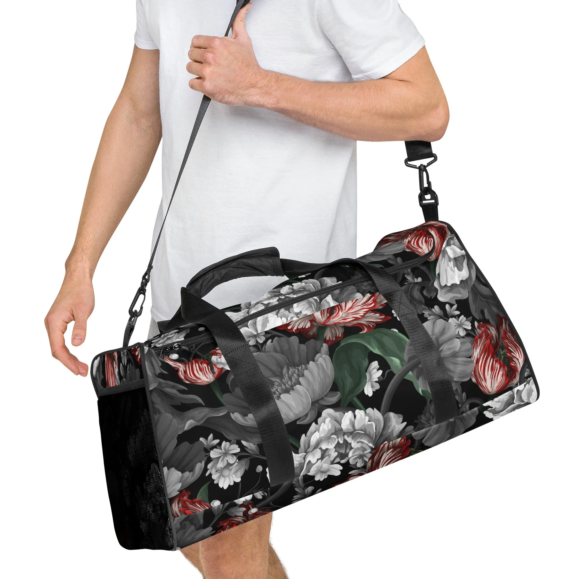 Gothic Black and Red Peony Duffle bag