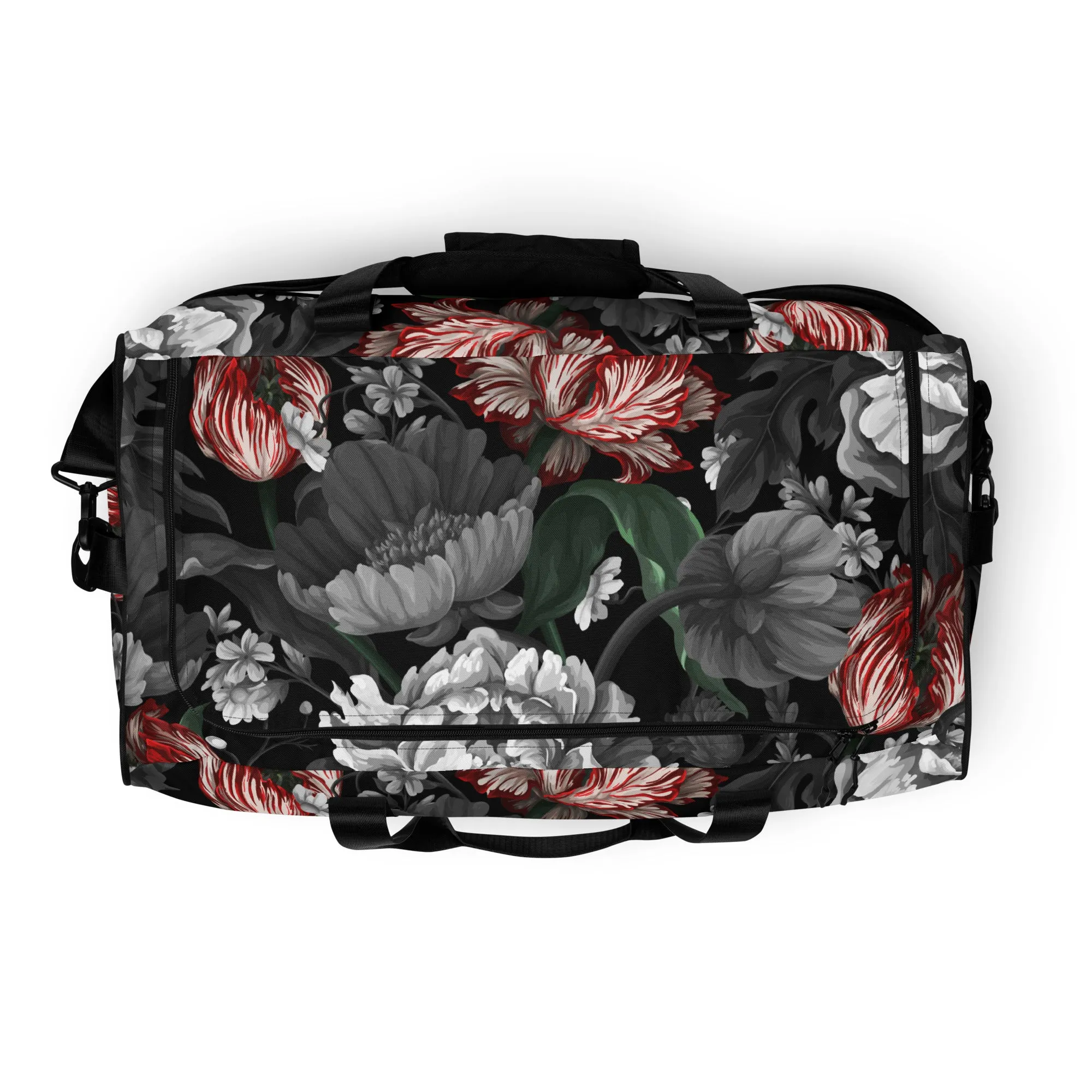 Gothic Black and Red Peony Duffle bag
