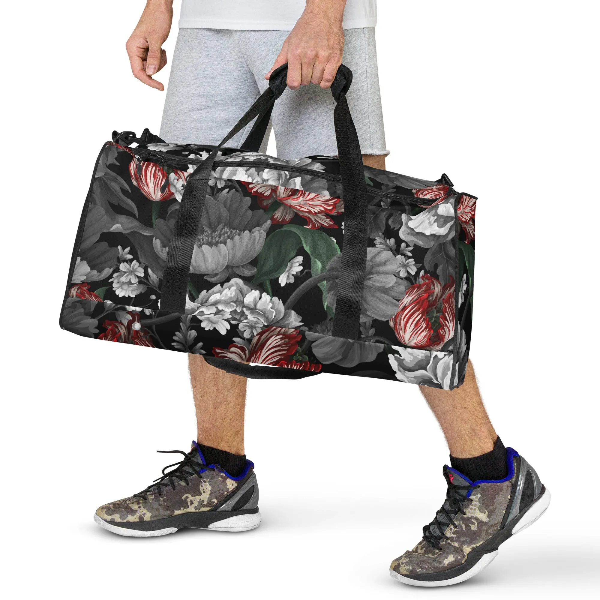 Gothic Black and Red Peony Duffle bag