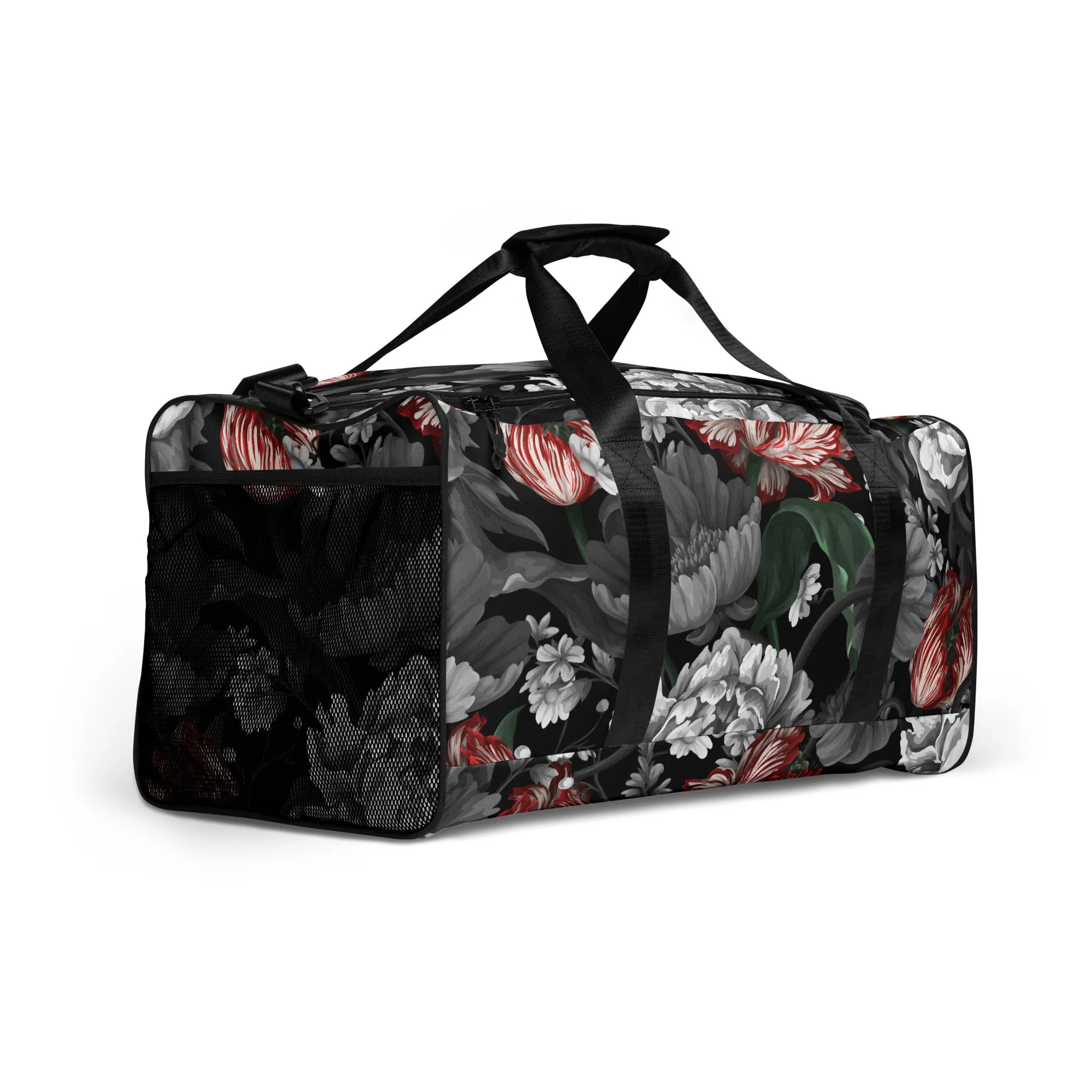 Gothic Black and Red Peony Duffle bag