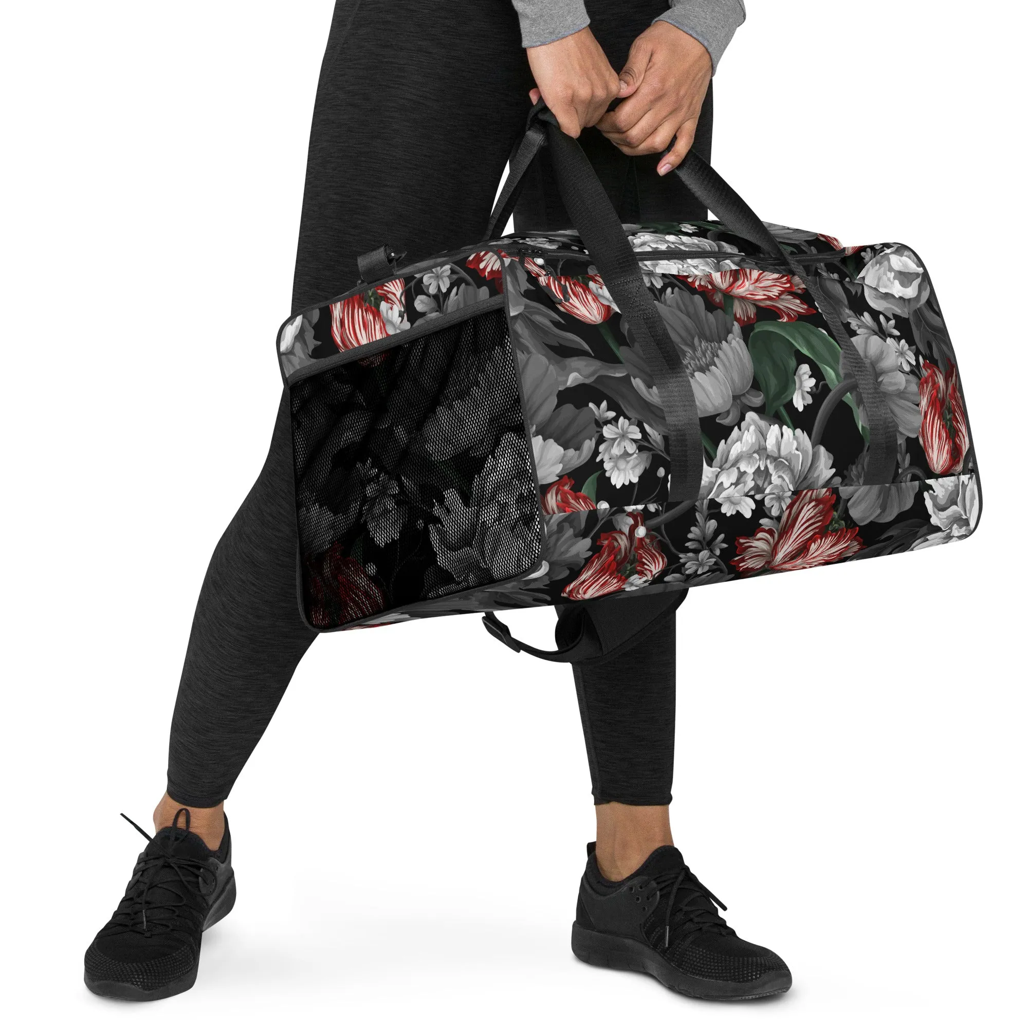 Gothic Black and Red Peony Duffle bag