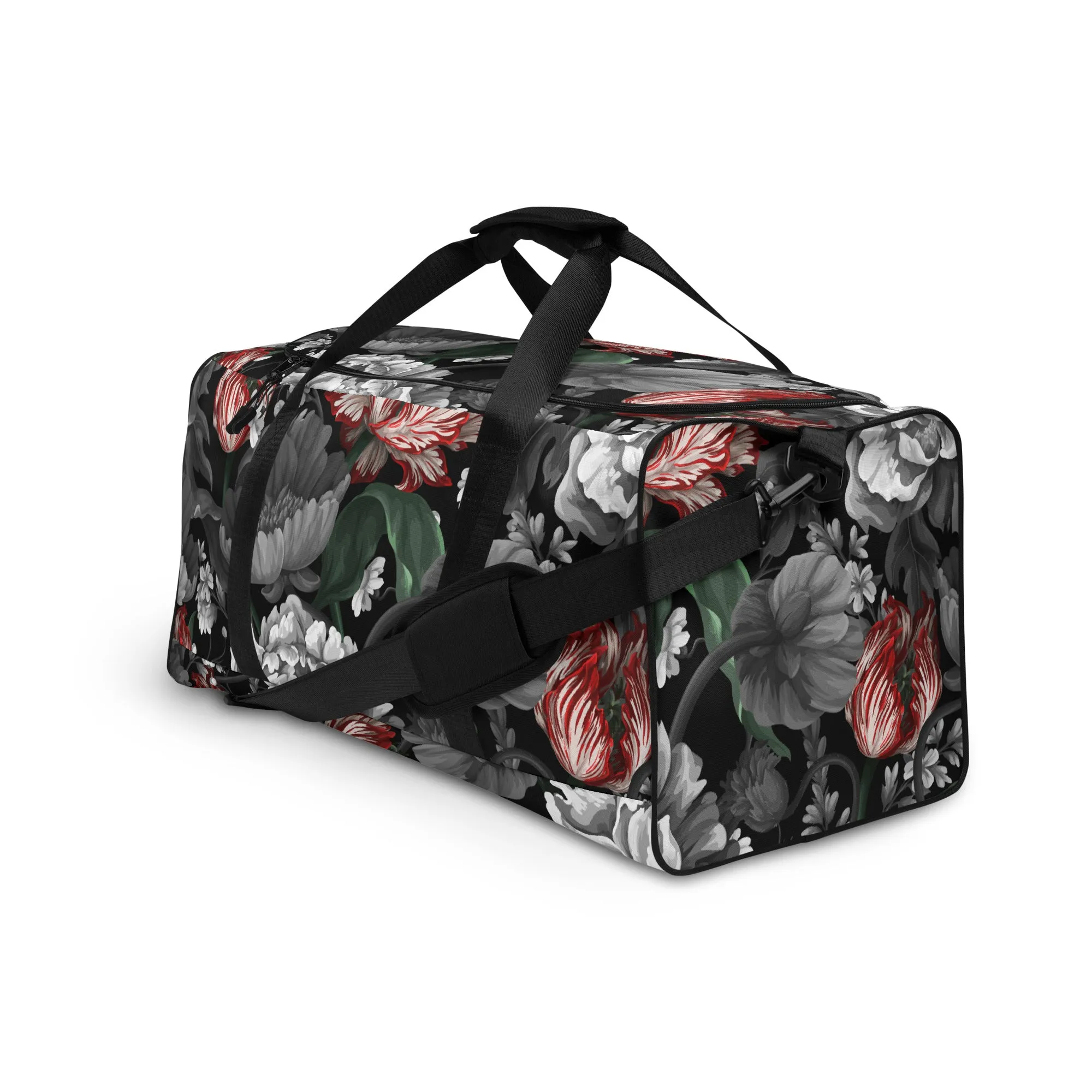 Gothic Black and Red Peony Duffle bag