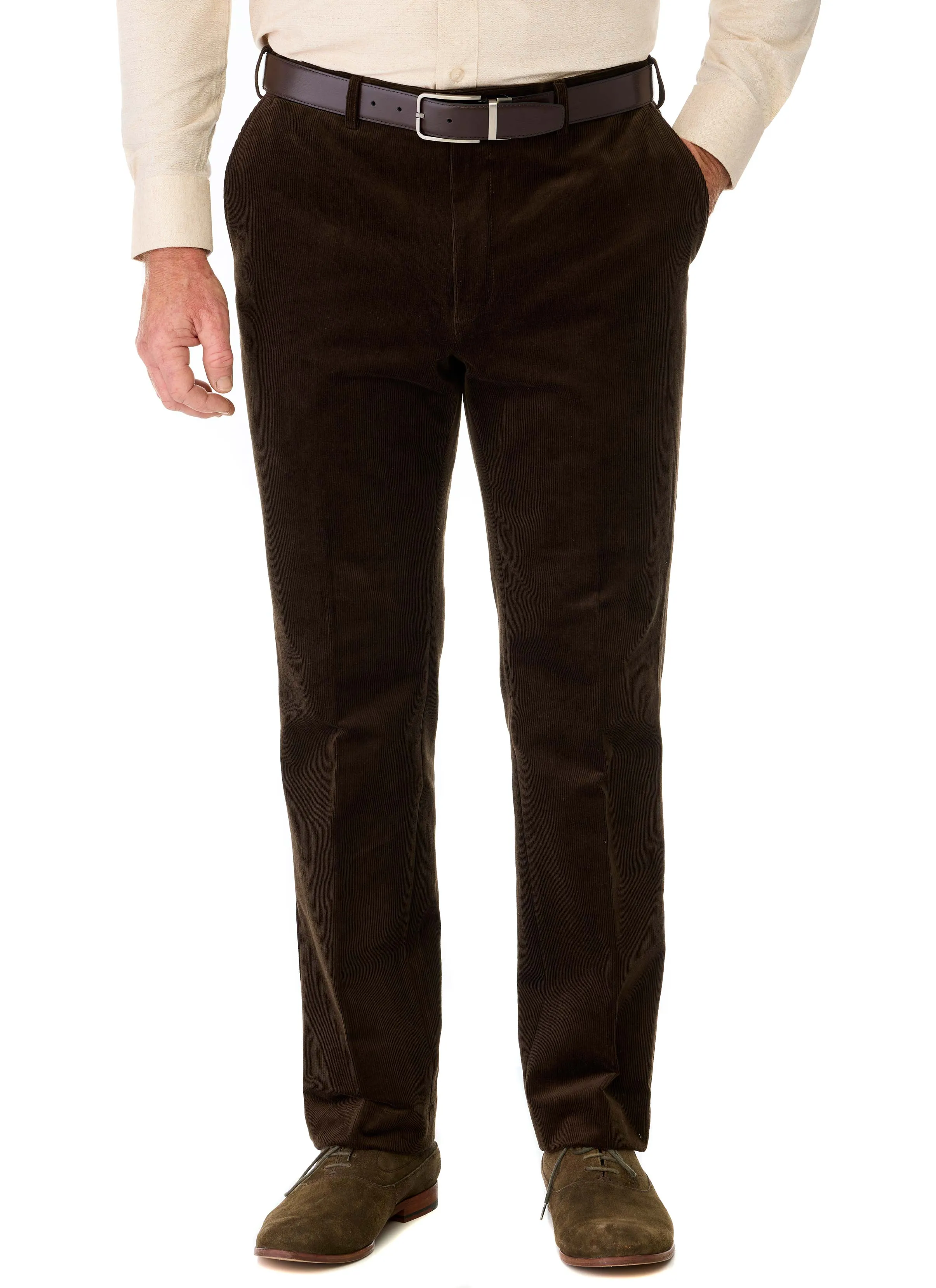 HALIDON FLEXIWAIST DARK BROWN FINE EUROPEAN CORD