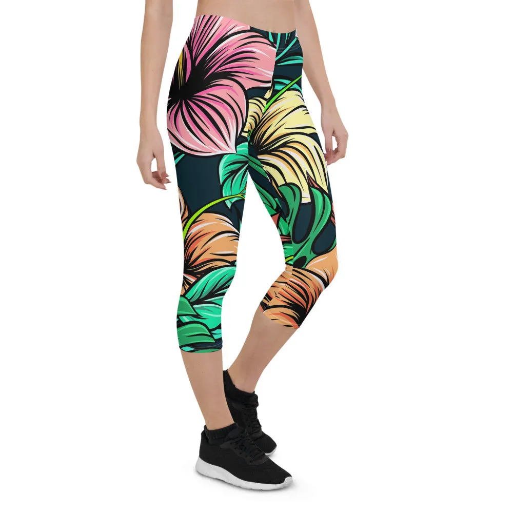 'Hibiscus' capri yoga leggings
