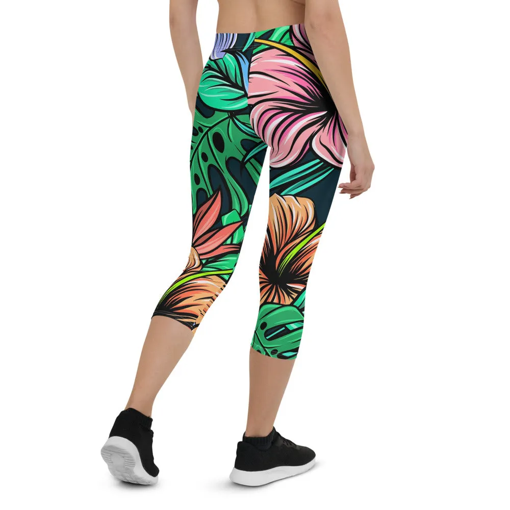 'Hibiscus' capri yoga leggings