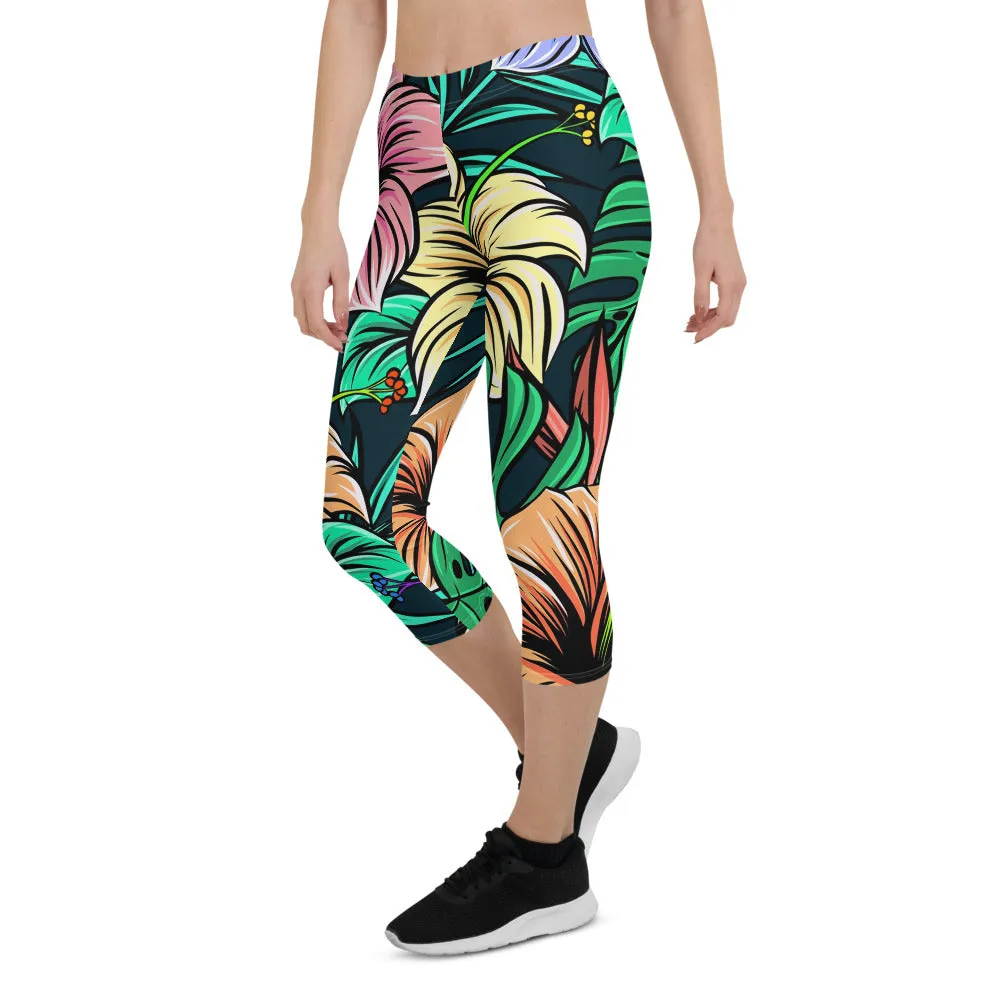 'Hibiscus' capri yoga leggings