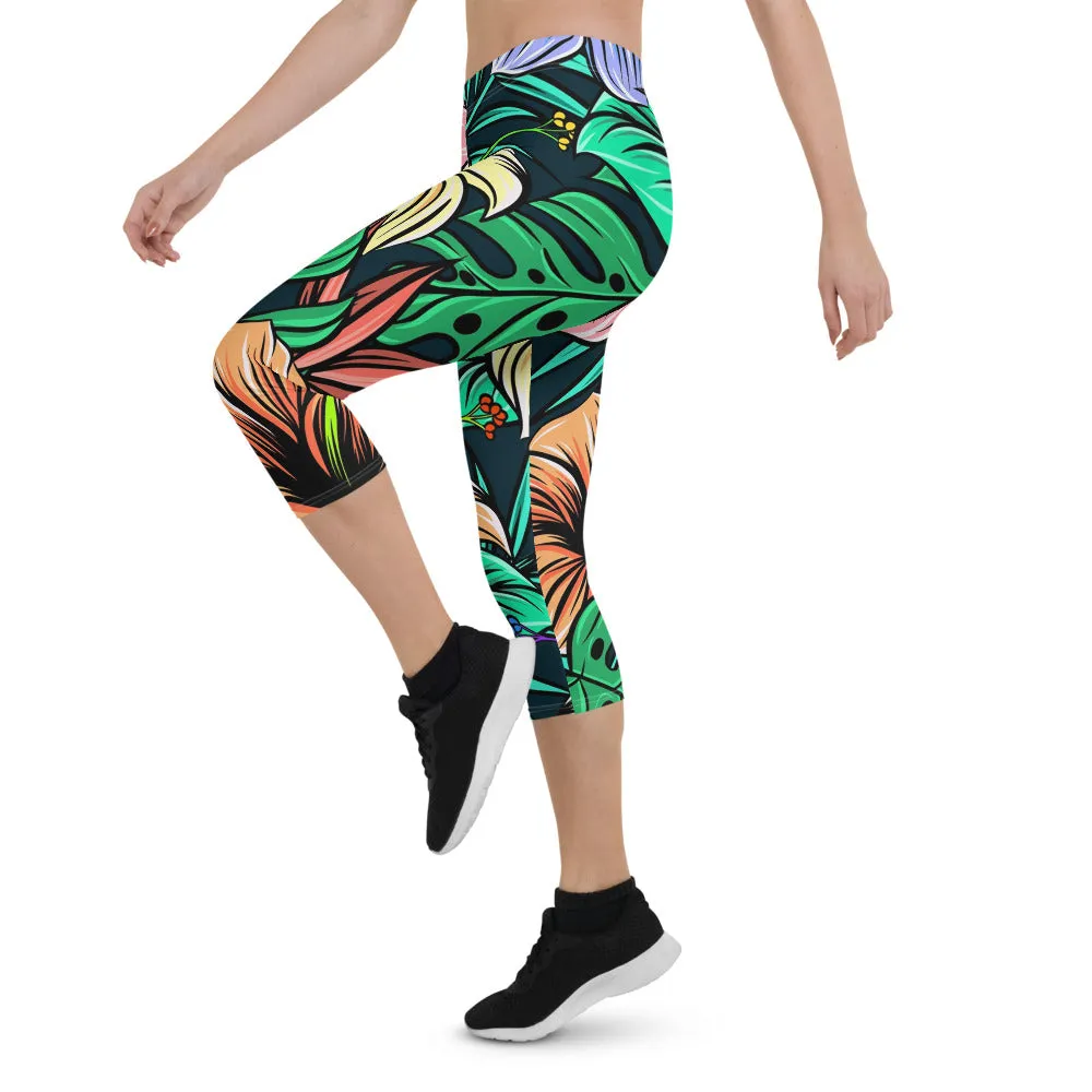 'Hibiscus' capri yoga leggings