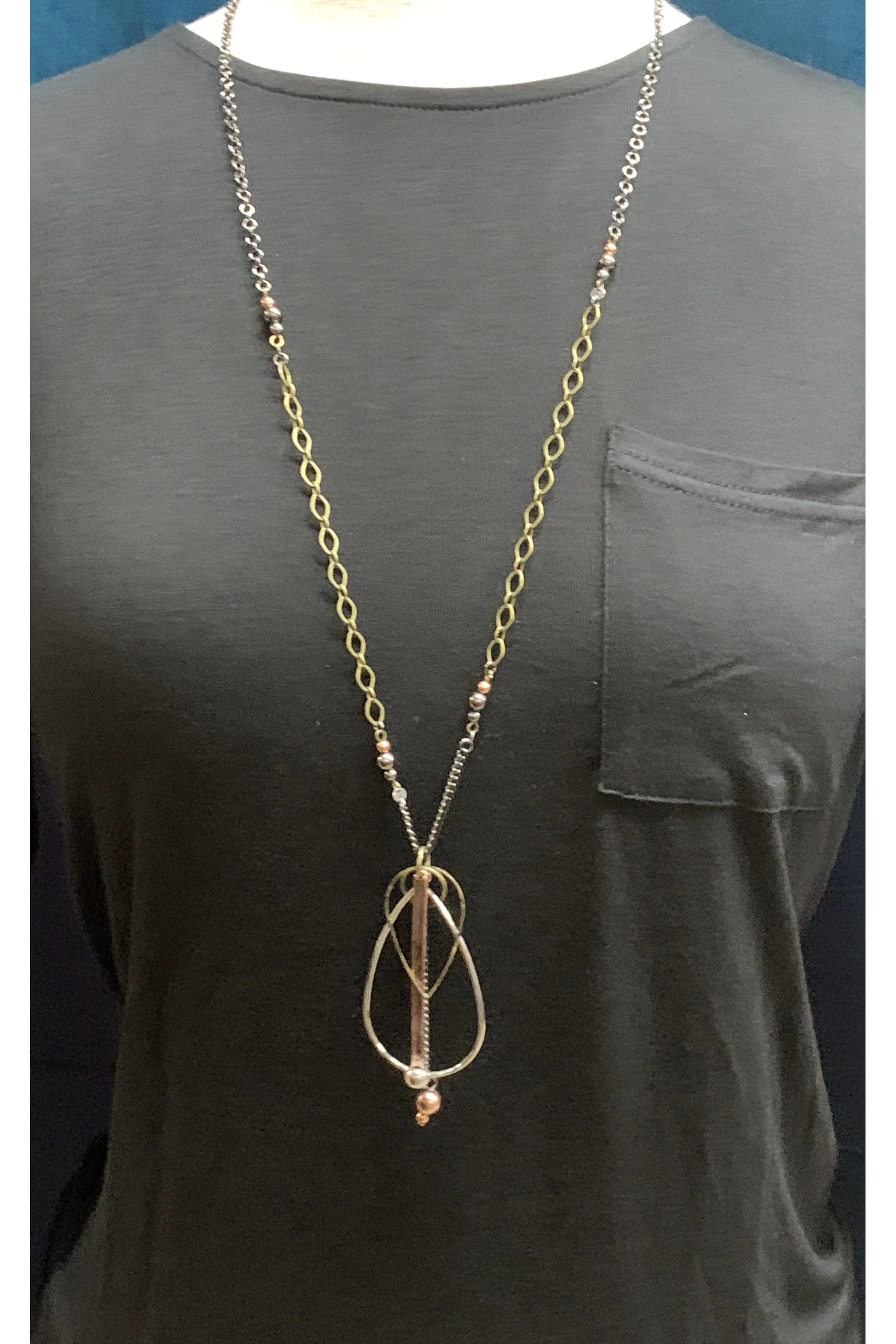 Lost And Found Mixed Metal Chain Necklace With Tear Drops And Dangle
