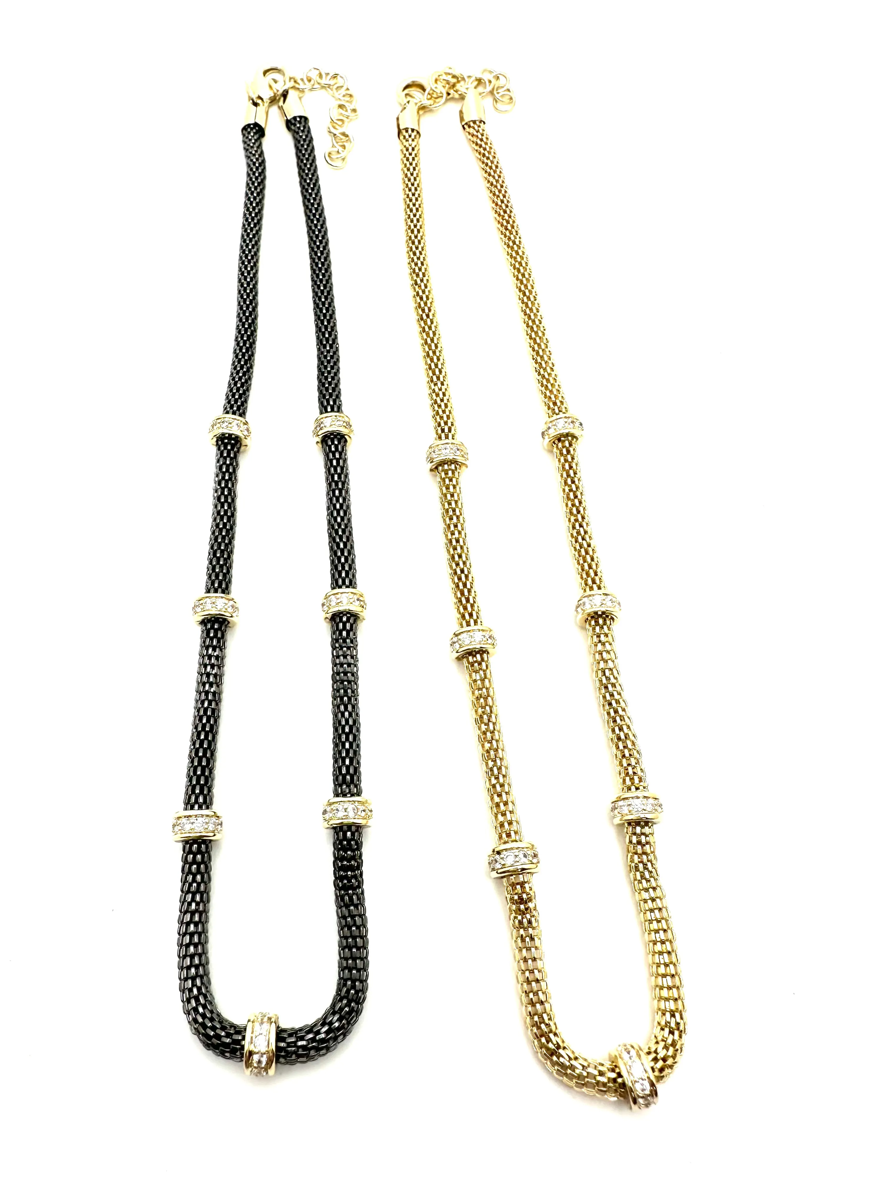Mesh Necklace with CZ Stations