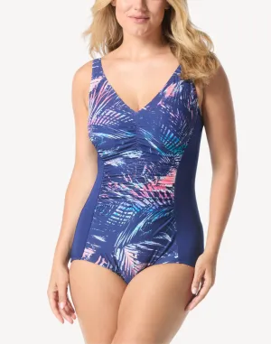 Mirage Palm Shirred Front Polyester One Piece Swimsuit