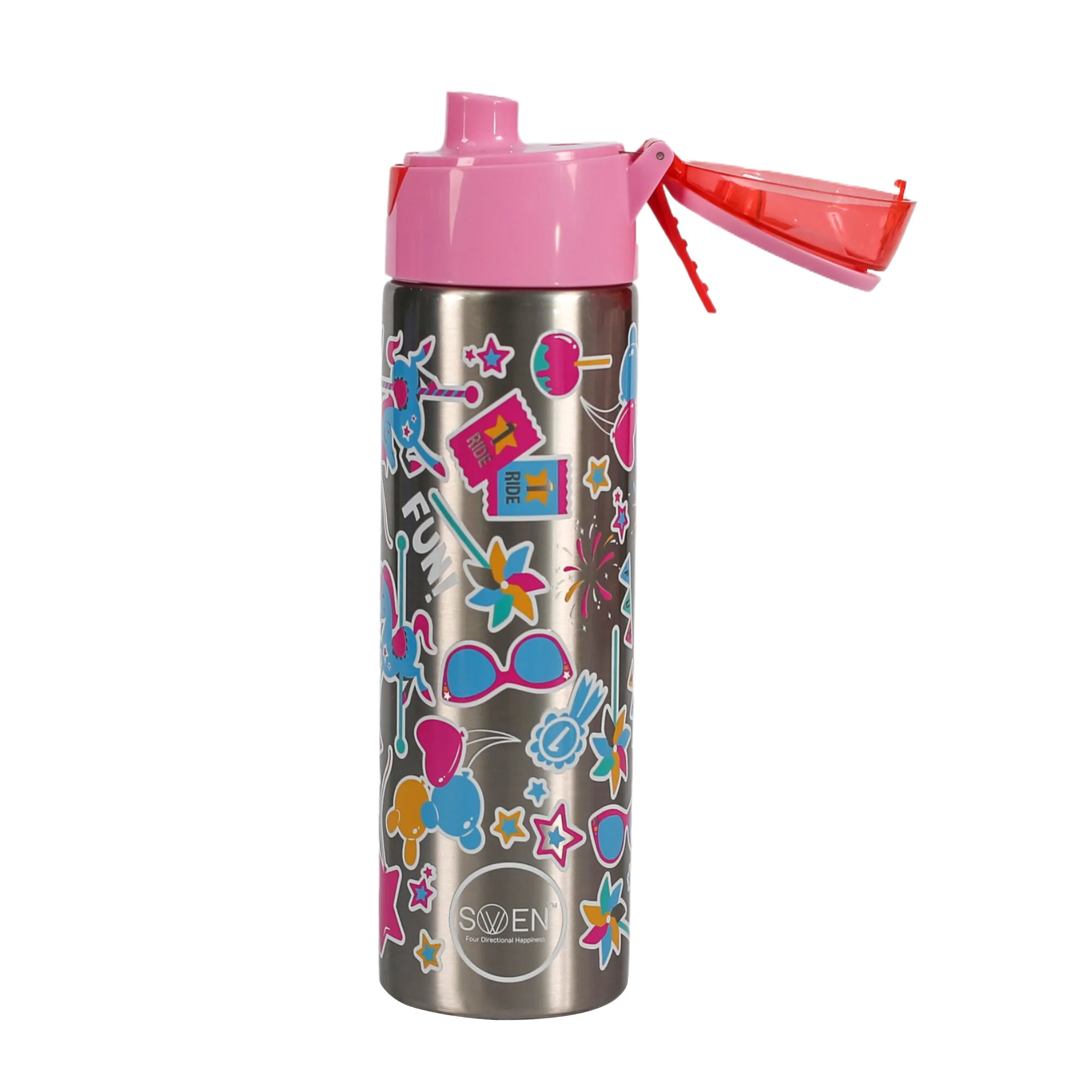 Swen Insulated Stainless Steel Girl Fun Theme Mist Bottle, Pink And Silver Color - 640 ml